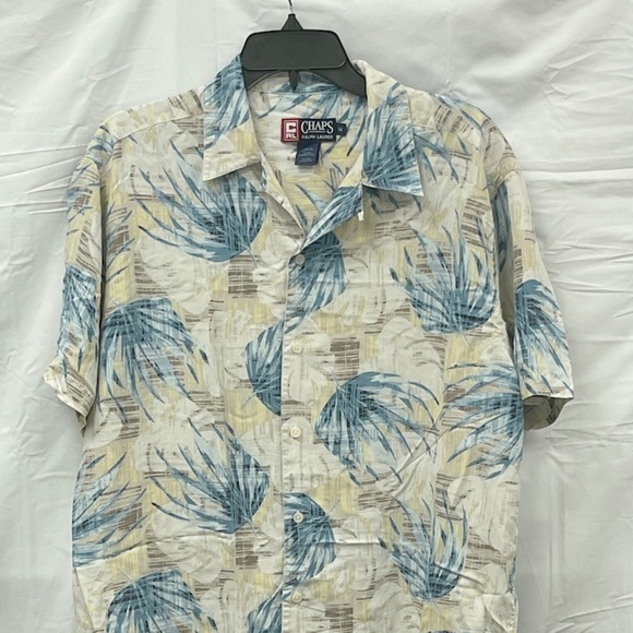 Ralph Lauren CHAPS Blue & Yellow Tropical SILK Button Up Shirt Medium - Picture 1 of 3